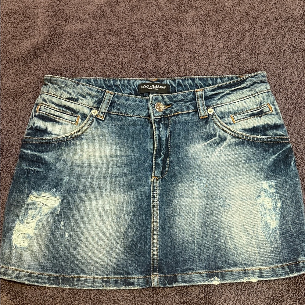 Dolce & Gabbana Distressed Blue Denim Mini Skirt